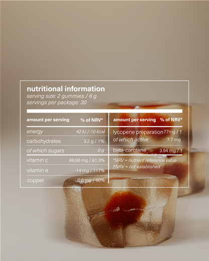 Nutritional information table for summer gummies