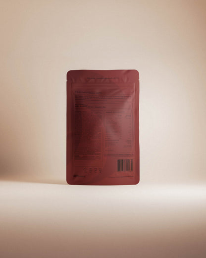 Back of the intimate gummies pouch, showing the label and barcode